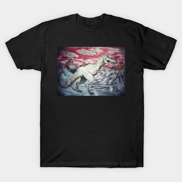 Asteroid shower impacts dinosaurs T-Shirt by Matt Starr Fine Art